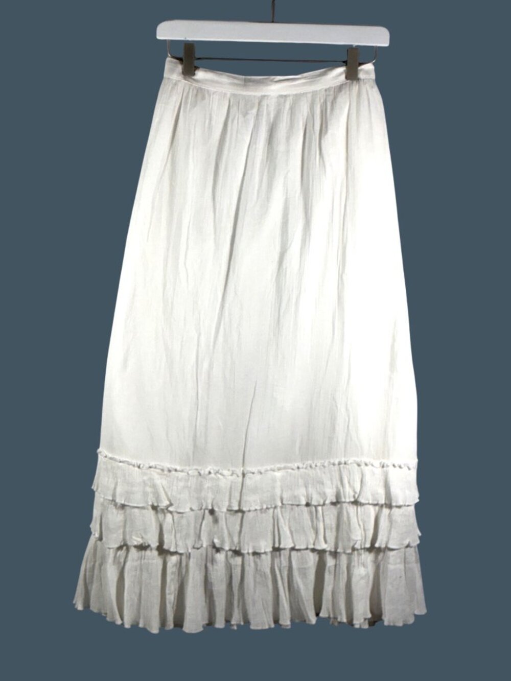 April Cornell White Maxi Skirt Ruffle hem prairie coastal fairy Cotton Size XXL